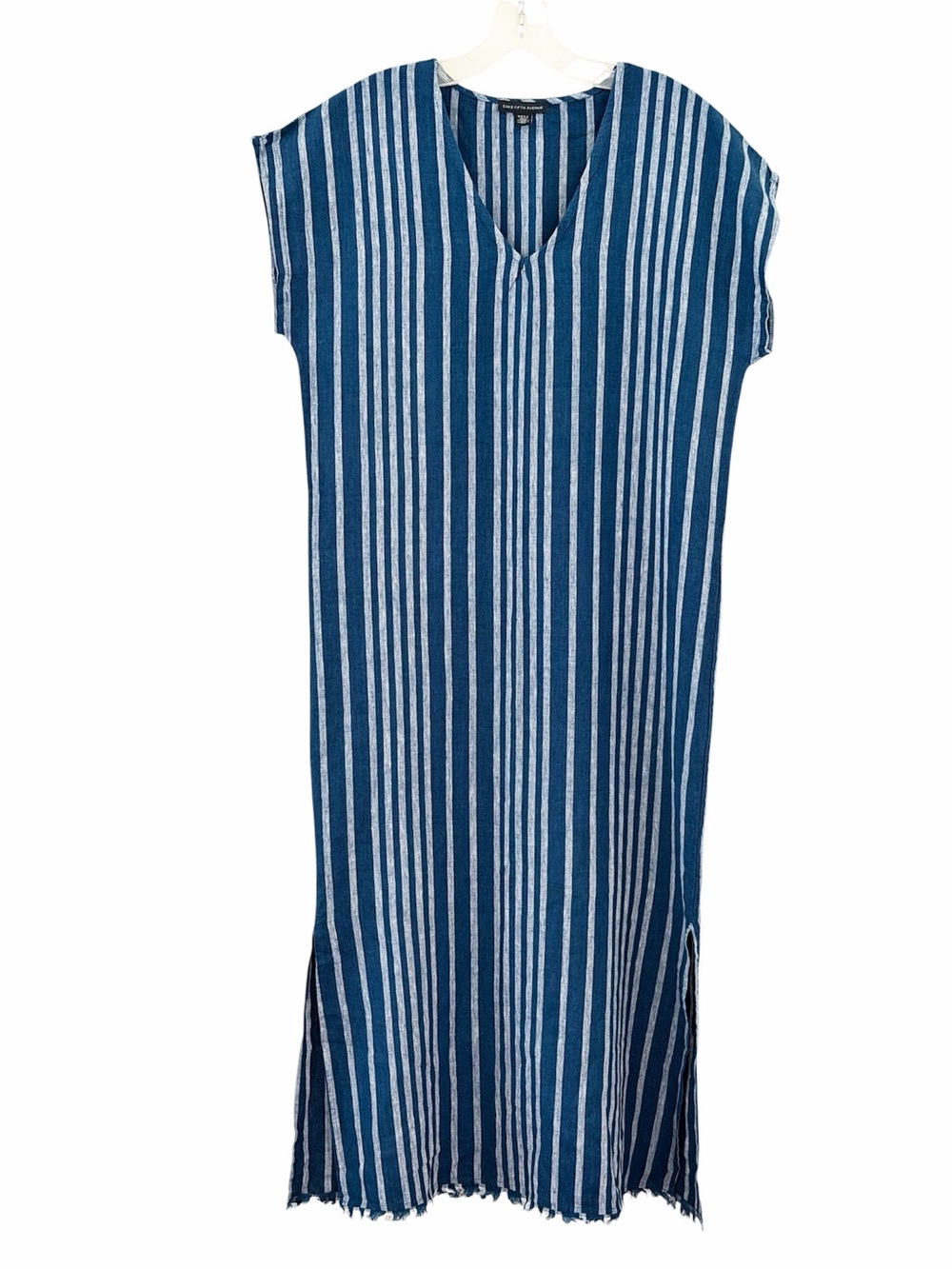 Saks Fifth Avenue Blue Linen Striped Kaftan Maxi Dress Size S